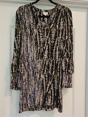 Parker - Silk Abstract Black, Blue & Cream Dress